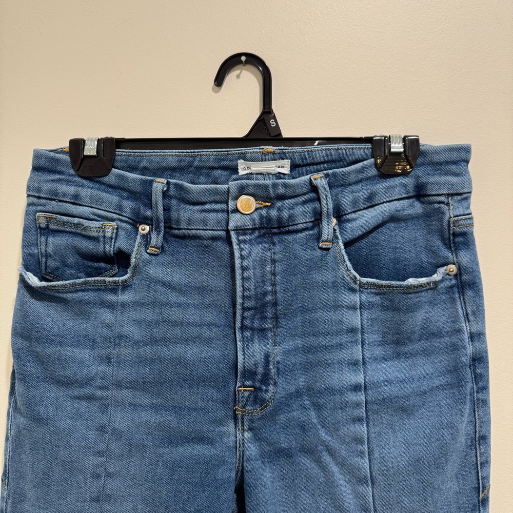 Good American Cropped Split Hem Flare Jeans Medium Wash Size 10/30 - Picture 2 of 13